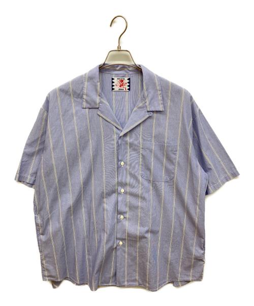 son of the cheese（（サノバチーズ））SON OF THE CHEESE (（サノバチーズ）) 半袖ストライプシャツ ブルー サイズ:Lの古着・服飾アイテム