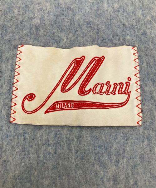 MARNI（マルニ）MARNI (マルニ) アルパカ フリンジ ロゴ マフラー ブルーの古着・服飾アイテム
