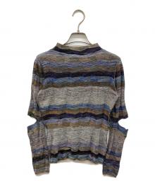 PERVERZE（パーバーズ）の古着「Wave Border Loose Knit T-shirt」｜グレー