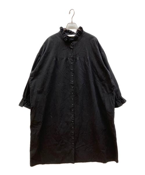 PINK HOUSE（ピンクハウス）PINK HOUSE (ピンクハウス) 長袖フリルシャツワンピース ブラック サイズ:FREEの古着・服飾アイテム