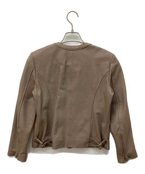 ROSSO（ロッソ）ROSSO (ロッソ) ラムレザーノーカラーライダースジャケット ブラウン サイズ:36の古着・服飾アイテム