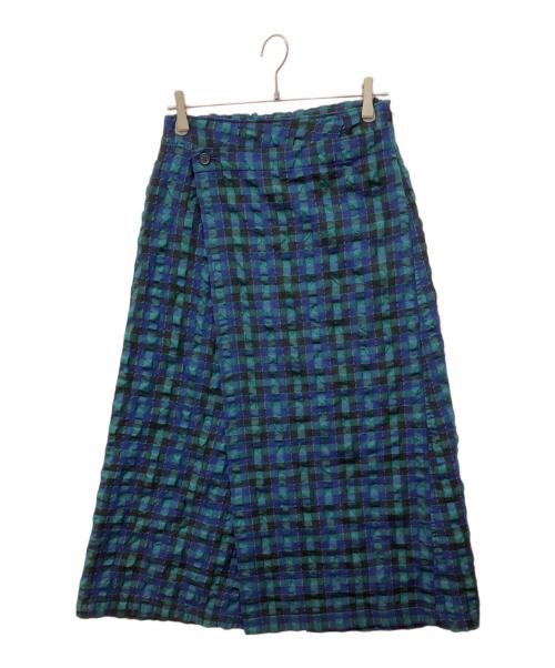 plantation（プランテーション）Plantation (プランテーション) チェックロングラップスカート グリーン サイズ:Ｌの古着・服飾アイテム
