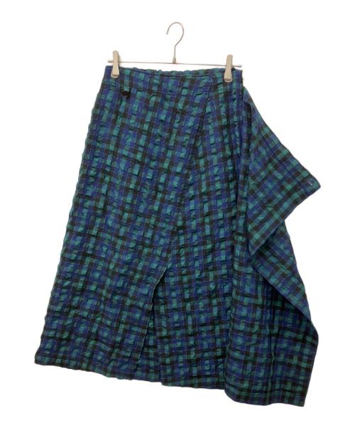 plantation（プランテーション）Plantation (プランテーション) チェックロングラップスカート グリーン サイズ:Ｌの古着・服飾アイテム