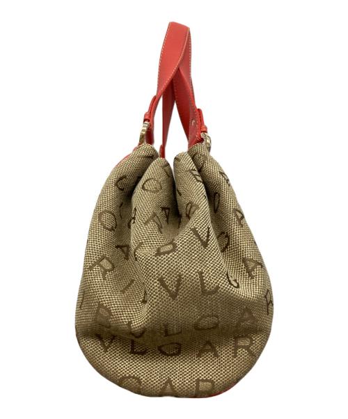 BVLGARI（ブルガリ）BVLGARI (ブルガリ) ロゴマニアハンドバッグ レッド×ベージュの古着・服飾アイテム