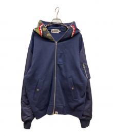A BATHING APE（アベイシングエイプ）の古着「MILITARY SHARK RELAXED FIT FULL ZIP HOODIE」｜ネイビー