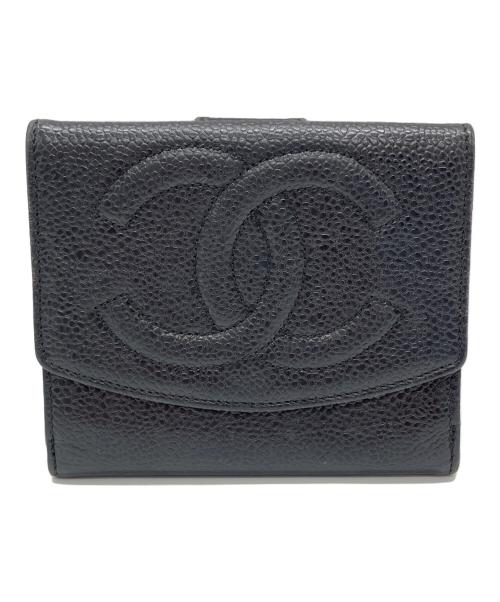 CHANEL（シャネル）CHANEL (シャネル) ココマークWホック財布　キャビアスキン　3つ折り財布 ブラックの古着・服飾アイテム