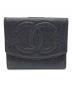 CHANEL（シャネル）の古着「ココマークWホック財布　キャビアスキン　3つ折り財布」｜ブラック