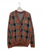 FRED PERRYフレッドペリー）の古着「タータンチェックカーディガン」｜ブラウン