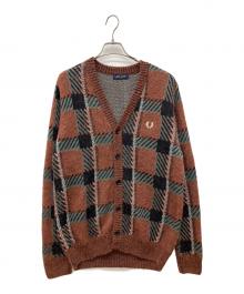 FRED PERRY（フレッドペリー）の古着「タータンチェックカーディガン」｜ブラウン