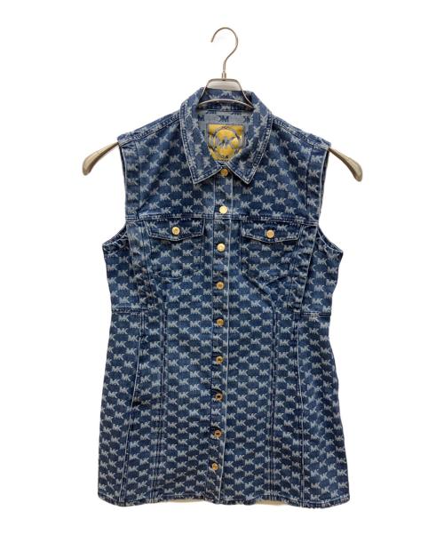 MICHAEL KORS（マイケルコース）MICHAEL KORS (マイケル・コース) Logo Jacquard Stretch Denim Sleeveless Shirtdress インディゴ サイズ:不明の古着・服飾アイテム