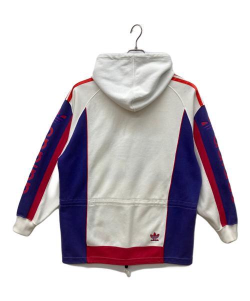 adidas（アディダス）adidas (アディダス) プルオーバーパーカー ホワイト×パープル サイズ:M-Lの古着・服飾アイテム