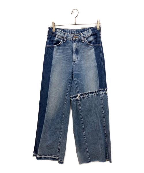 Wrangler（ラングラー）Wrangler (ラングラー) パッチワークデザインワイドデニムパンツ インディゴ サイズ:XSの古着・服飾アイテム