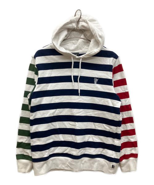 HUF（ハフ）HUF (ハフ) ボーダープルオーバーパーカー ホワイト サイズ:Mの古着・服飾アイテム