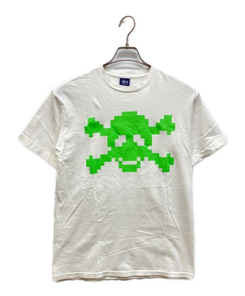 stussy（ステューシー）stussy (ステューシー) ピクセル スカルプリントTシャツ ホワイト サイズ:Mの古着・服飾アイテム
