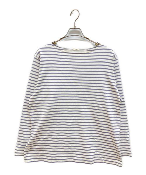 COMOLI（コモリ）COMOLI (コモリ) ボートネックカットソー ホワイト×パープル サイズ:FREEの古着・服飾アイテム