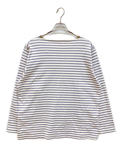 COMOLI（コモリ）COMOLI (コモリ) ボートネックカットソー ホワイト×パープル サイズ:FREEの古着・服飾アイテム