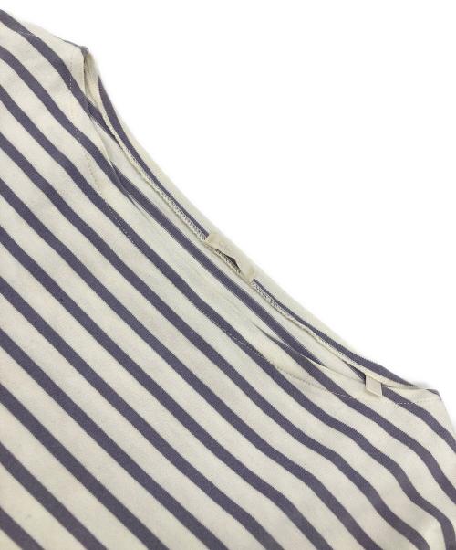 COMOLI（コモリ）COMOLI (コモリ) ボートネックカットソー ホワイト×パープル サイズ:FREEの古着・服飾アイテム