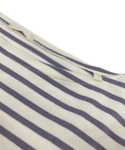 COMOLI（コモリ）COMOLI (コモリ) ボートネックカットソー ホワイト×パープル サイズ:FREEの古着・服飾アイテム