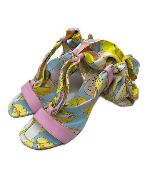 Emilio Pucci（エミリオ プッチ）Emilio Pucci (エミリオ プッチ) スカーフ装飾ヒールサンダル ピンク サイズ:37 1/2の古着・服飾アイテム