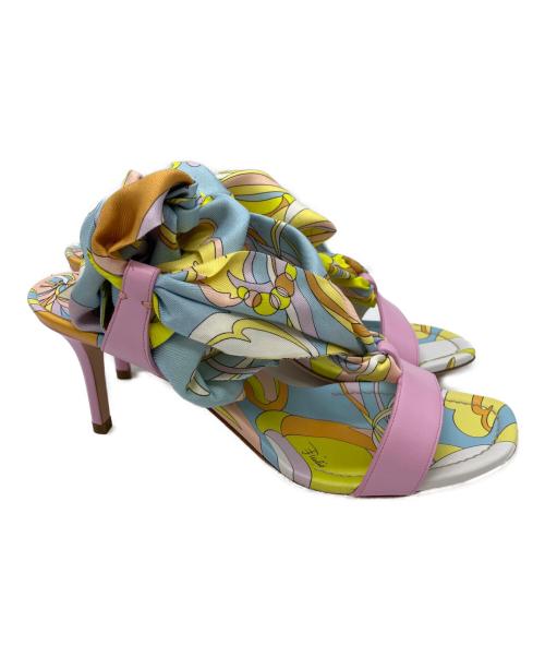 Emilio Pucci（エミリオ プッチ）Emilio Pucci (エミリオ プッチ) スカーフ装飾ヒールサンダル ピンク サイズ:37 1/2の古着・服飾アイテム