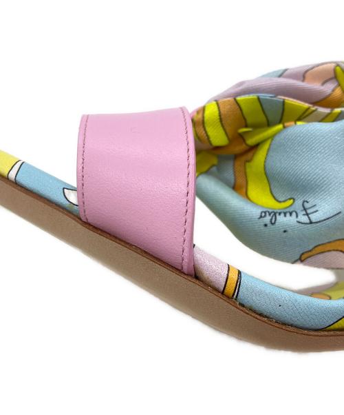 Emilio Pucci（エミリオ プッチ）Emilio Pucci (エミリオ プッチ) スカーフ装飾ヒールサンダル ピンク サイズ:37 1/2の古着・服飾アイテム