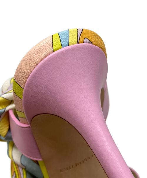 Emilio Pucci（エミリオ プッチ）Emilio Pucci (エミリオ プッチ) スカーフ装飾ヒールサンダル ピンク サイズ:37 1/2の古着・服飾アイテム