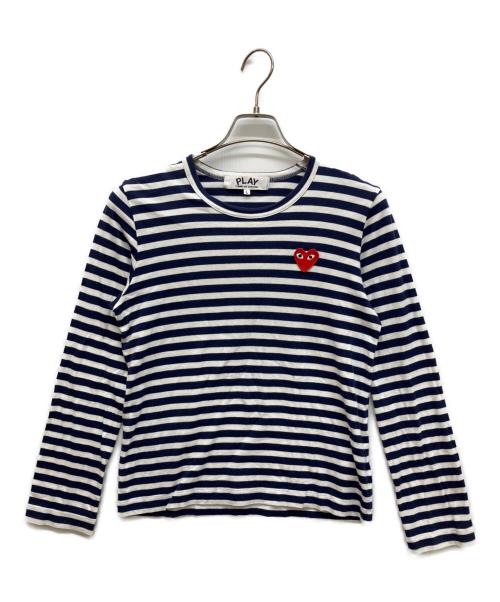 PLAY COMME des GARCONS（プレイコムデギャルソン）PLAY COMME des GARCONS (プレイコムデギャルソン) ハートロゴボーダーカットソー ブルー サイズ:Lの古着・服飾アイテム