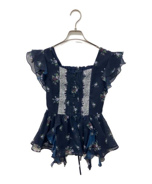 Rirandture（リランドチュール）Rirandture (リランドチュール) LAURA ASHLEY (ローラ アシュレイ) ペプラムラッフルブブラウス ネイビー サイズ:2の古着・服飾アイテム
