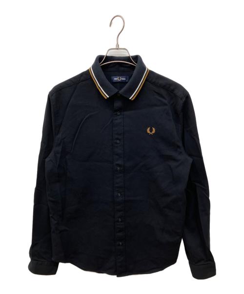 FRED PERRY（フレッドペリー）FRED PERRY (フレッドペリー) Polo Collar Woven Pique Shirt ブラック サイズ:Lの古着・服飾アイテム