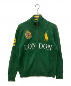 POLO RALPH LAURENポロ・ラルフローレン）の古着「ビックポニー LONDON刺繍ジップアップニット」｜グリーン