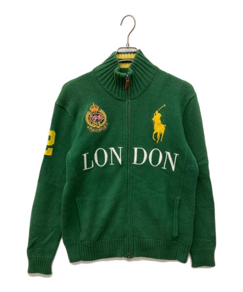 POLO RALPH LAUREN（ポロ・ラルフローレン）POLO RALPH LAUREN (ポロ・ラルフローレン) ビックポニー LONDON刺繍ジップアップニット グリーン サイズ:Mの古着・服飾アイテム
