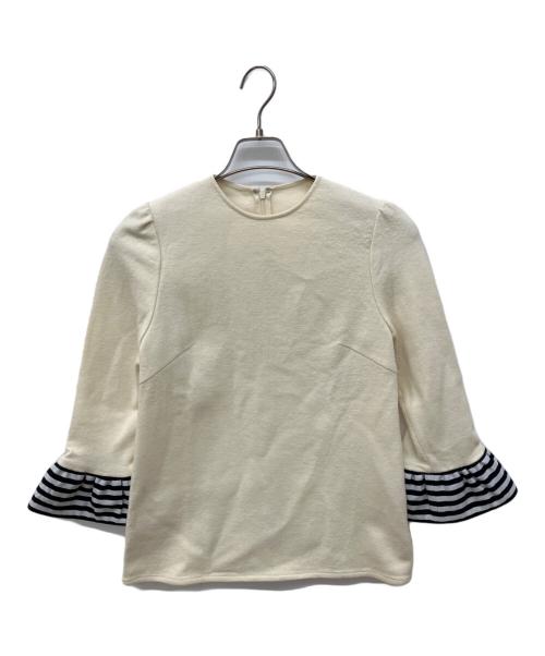 BORDERS at BALCONY（ボーダーズアットバルコニー）BORDERS at BALCONY (ボーダーズアットバルコニー) BORDER CUFF WOOL TOP アイボリー サイズ:36の古着・服飾アイテム