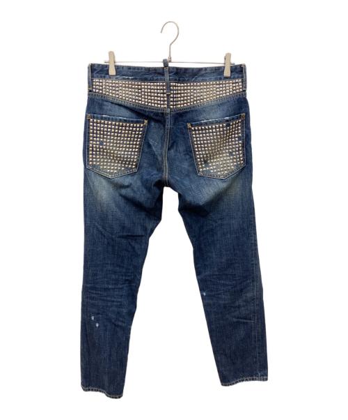 DSQUARED2（ディースクエアード）DSQUARED2 (ディースクエアード) ダメージ加工スタッズデニムパンツ インディゴ サイズ:48の古着・服飾アイテム