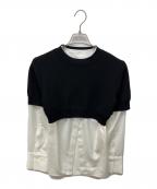 Adam et Ropeアダム エ ロペ）の古着「シャツレイヤードニットプルオーバー」｜ブラック×ホワイト