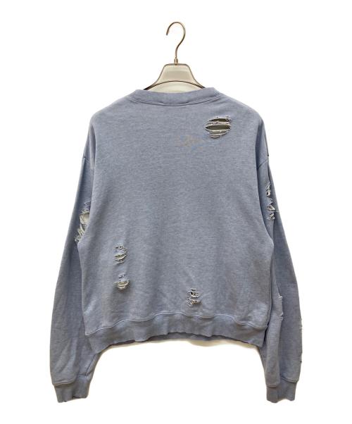 Acne studios（アクネ ストゥディオズ）ACNE STUDIOS (アクネ ストゥディオズ) ロゴプリント ダメージ加工スウェットクルーネックシャツ スカイブルー サイズ:XSの古着・服飾アイテム