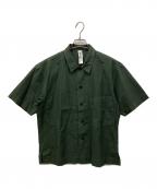 MHLマーガレットハウエル）の古着「HIGH TWISTED COTTON POPLIN SS SHIRT　ハイトゥイステッド コットン ポプリン ショートスリーブ シャツ　半袖シャツ」｜カーキ
