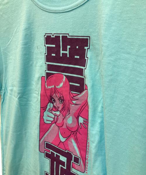 beauty:beast（ビューティービースト）beauty:beast (ビューティービースト) COSPA (コスパ) 警戒プリントTシャツ　コラボ ブルー サイズ:Ｌの古着・服飾アイテム