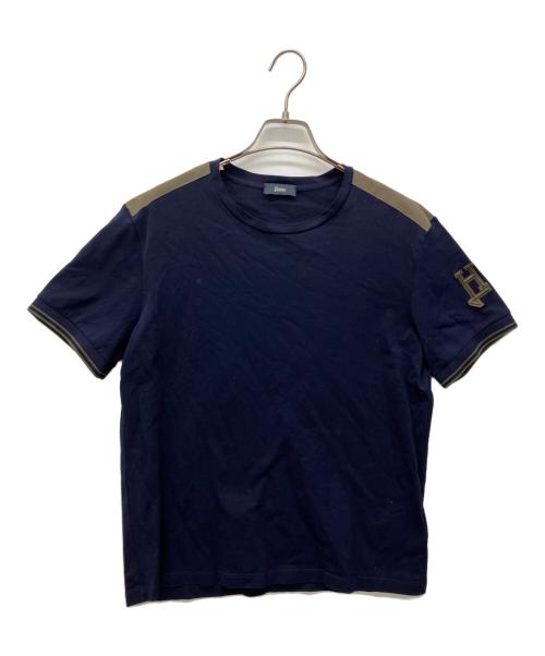 HERNO（ヘルノ）HERNO (ヘルノ) コットン ピケ クルーネック ロゴTシャツ ネイビー サイズ:46の古着・服飾アイテム