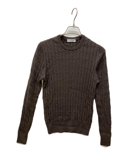 GRAN SASSO（グランサッソ）GRAN SASSO (グランサッソ) ハイゲージ ケーブル クルーネック ニット ブラウン サイズ:44の古着・服飾アイテム