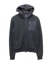 HERNO（ヘルノ）の古着「Laminarラミナー マーセライズドコットンスウェット×2レイヤーゴアテックスハイブリッドジップフーディー」｜ネイビー
