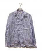 CAHLUMNカウラム）の古着「Linen Open Collar Long Sleeve Shirt　リネンオープンカラーロングスリーブシャツ　長袖シャツ」｜スカイブルー