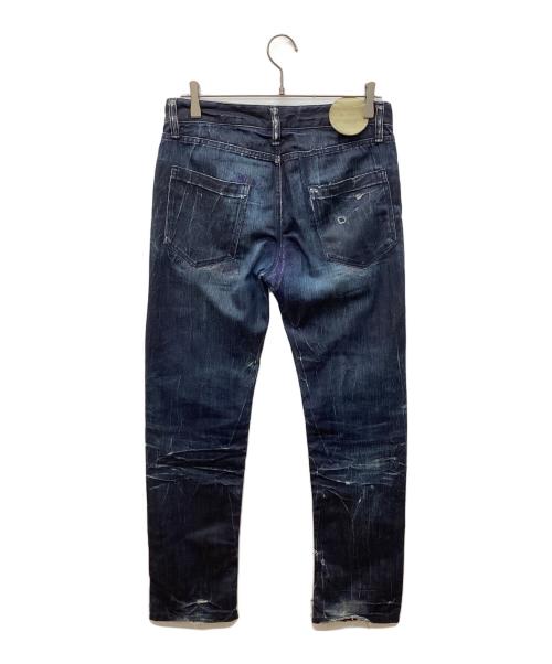 RAF BY RAF SIMONS（ラフバイ ラフシモンズ）RAF BY RAF SIMONS (ラフバイ ラフシモンズ) ダメージ加工コーティングデニムパンツ インディゴ サイズ:30の古着・服飾アイテム