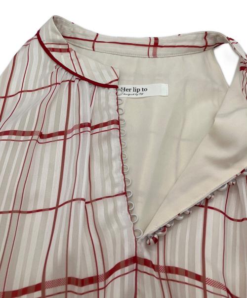 HER LIP TO（ハーリップトゥ）HER LIP TO (ハーリップトゥ) Anduze Belted Check Dress　アンドゥーズ ベルテッド チェック ドレス　ノースリーブワンピース rouge サイズ:Mの古着・服飾アイテム