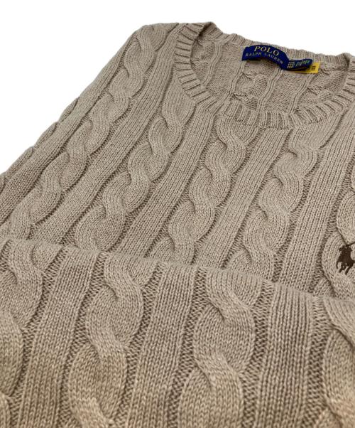 POLO RALPH LAUREN（ポロ・ラルフローレン）POLO RALPH LAUREN (ポロ・ラルフローレン) クルーネックケーブルニット 長袖ニット ベージュ サイズ:XXLの古着・服飾アイテム