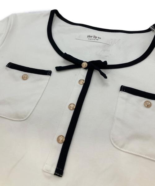 HER LIP TO（ハーリップトゥ）Her lip to (ハーリップトゥ) Two-Tone Ribbon-Trim Tee ホワイト サイズ:Mの古着・服飾アイテム