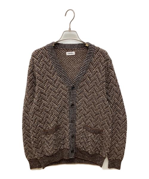 Coohem（コーヘン）Coohem (コーヘン) HERRINGBONE TWEEDY KNIT CARDIGAN ブラウン サイズ:FREEの古着・服飾アイテム