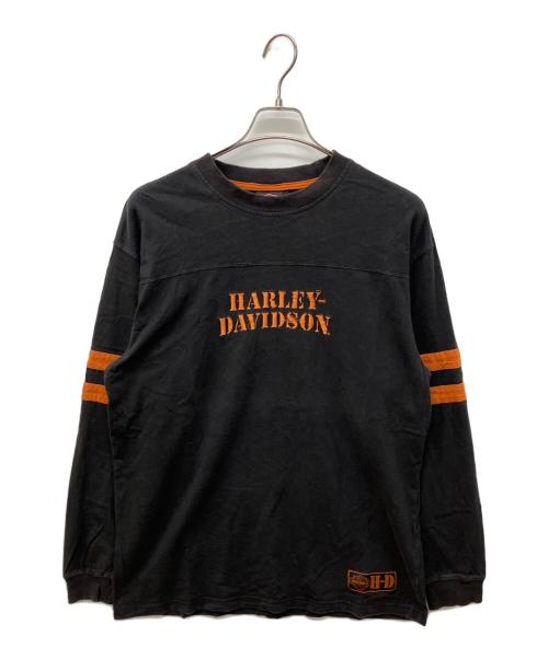HARLEY-DAVIDSON（ハーレーダビッドソン）HARLEY-DAVIDSON (ハーレーダビッドソン) ロゴプリント長袖tシャツ ロングスリーブカットソー ブラック サイズ:ｌの古着・服飾アイテム