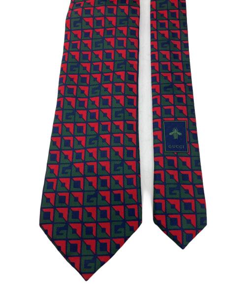 GUCCI（グッチ）GUCCI (グッチ) 総柄シルクネクタイ グリーン×レッド サイズ:-の古着・服飾アイテム