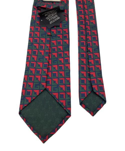 GUCCI（グッチ）GUCCI (グッチ) 総柄シルクネクタイ グリーン×レッド サイズ:-の古着・服飾アイテム