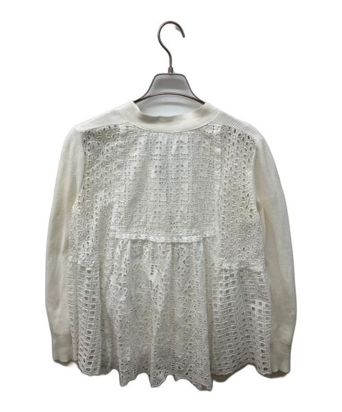 sacai（サカイ）sacai (サカイ) コットン レース切替カーディガン ホワイト サイズ:1の古着・服飾アイテム